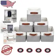Set of 6 Foldable Linen Storage Bins - Elegant Grey & White Decorative Cubes