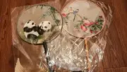 Chinese Authentic Hand Made Wall Or Table Art Fans Birds And Panda Bears New