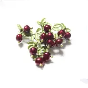 Vintage Art Deco Freshwater Pearl BROOCH Red Real Pearl Berries Flower Pin