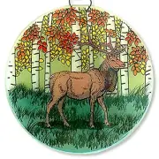 Elk Deer Christmas Tree Ornament - Art Glass Light Catcher Woods Animal Gift