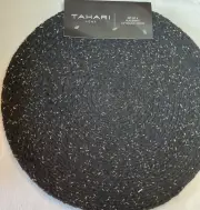 TAHARI HOME PLACEMATS GRAY SILVER WOVEN 15 INCH ROUND NIP