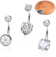 [KWKPR] Pack of 3 Belly Button Piercing, Surgical Steel Piercing, Belly Button Ring, Belly Piercing Barbell Long Navel Bars, Navel Ring Piercing, Piercing Jewellery for Men and Women, 10 mm