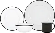 Argon Tableware Coloured Dinnerware Set - 16-Piece - Black Dinner Set Lightweight Camping Dinner Plates, Pasta Bowls, Coffee Mugs and Side Plates Dining Set