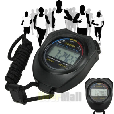 Electronic LCD Timer Digital Sport Stopwatch Date Time Alarm Counter Chronograph
