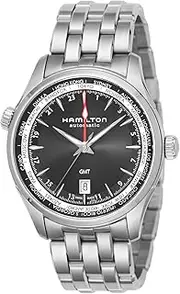 [Hamilton] Jazzmaster GMT Auto Watch H32695131 Men's Watch, Black Dial, Stainless Steel, Sapphire Crystal, Automatic Winding, Water Resistant to 5 ATM, 40.5 mm, Swiss Watch, Silver, Bracelet Type