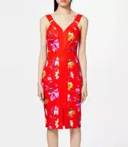 NWT TED BAKER 2 US 6 Galina Red Floral Bodycon Shift Dress