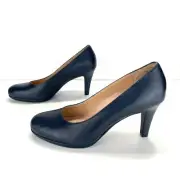 NATURALIZER MICHELLE NAVY BLUE LEATHER MINI PLATFORM HIGH HEELS SIZE 10 WIDE