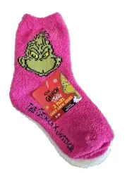 The Grinch X Justice S/M Cozy Crew Socks 2 Pair Sz 7.5 - 3.5 Pink White