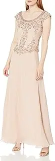 [J Kara] Women's Cap Sleeve Long Beaded Dress