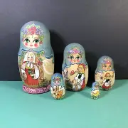 5 Piece Matryoshka | Hand Painted 4.5" Tall Signed Russian Nesting Dolls