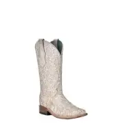 CORRAL WOMEN'S WHITE GLITTER OVERLAY SQUARE TOE WESTERN BOOT - C4059