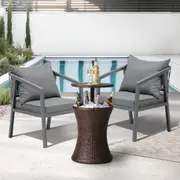 Livsip Outdoor Patio Furniture Set Ice Bucket Brown Table Bistro Setting 3pcs
