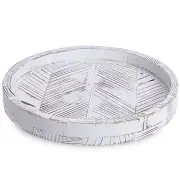 12 Inch Rustic Farmhouse Wood Lazy Susan Turntable for Table, White Herringbo...