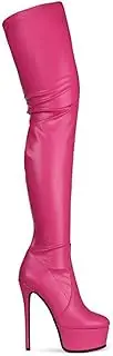 [Generic] Women Thigh High Boots Fashion Over The Knee Boots Sexy Platform High Heel Ladies Nightclub Party Round Toe Shoes,Pink,40