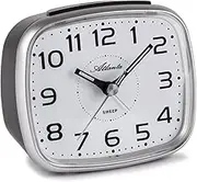 Atlanta 2142-19 Quartz Alarm Clock Without Ticking with Light Snooze Analogue Silver