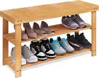 Bamboo Shoe Rack Bench, 3-Tier Shoe Organizer Storage Shelf for Entryway Hallway