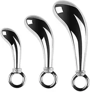 Stainless steel anal plug with pull ring butt plug rod G-spot prostate massager anal dildo anus dilator sex toy for women men(L)