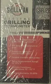 Grillman Digital Meat Thermometer with Leave-in Stainless Steel Probe &Timer