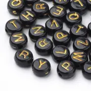 50 Letter Beads Alphabet Beads Black Bulk Beads Wholesale 7mm Flat Assorted Lot