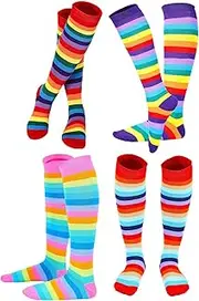 [Generic] 4 Pair Striped Knee Socks High Witch Knee Socks High Socks for Women Girls Assorted Color One Size