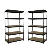 Home Square 2 Piece Metal Shelving Storage Unit Set with 5 Shelf in Black
