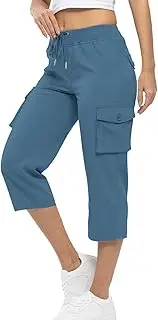[WAJCSHFS] Cargo Pants Women Low Waisted Drawstring Capri Pants Outdoor Hiking Casual Pants Lightweight Jogger Pants, Z02-blue