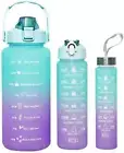 Water Bottles 3 Pcs Set-Bottle with Time Marker, Wide Mouth Leakproof, Sports Fi