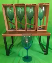 Set Of 5 NIB Cobalt Blue Teardrop Wine Glasses 6.5" Tall Made In USA