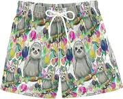 [RPLIFE] Kids Swimming Trunks, Anti Chafe Swim Trunks Boys 2 T, Cute Sloths Flowers