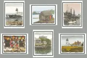 6 Assorted Maine Coast Blank Note Greeting Cards Lighthouse Boat Lobster Buoy