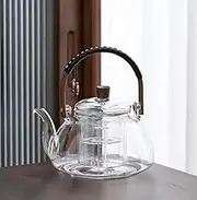 ZENATION Japanese Style 950ml Glass Teapot with Removable Infuser, Stovetop Safe Tea Kettle, Blooming and Loose Leaf Tea Maker Set (Clear)