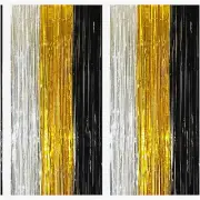 Shimmering Night Sky Party Set - 2 Pack 8x3.2ft Backdrop, Black Gold Silver Grad