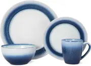 Eclipse Blue 16-Piece Stoneware round Dinnerware Set, 1 Inch Dinner Plate, 8 Inc