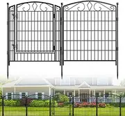 6 Panels No Dig Decorative Garden Fence with Gate, GATKITOM 31.3in(H) x 13ft(L) Rustproof Animal Barrier Metal Dog Fence Outdoor for Yard, Patio, Temporary Garden Fencing with Ground Stakes