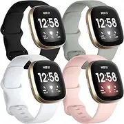 Getino Bands Compatible with Fitbit Sense and Fitbit Versa 3, Soft Waterproof and Durable Classic Silicone Sport Strap, Adjustable Replacement Wristbands for Women Men, Large Small