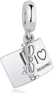 [Artever] 925 Sterling Silver I Love Reading Dangle Charm Beads Lucky Book Fits Pandora Bracelet Charms & European Bracelets, Metal, No Gemstone