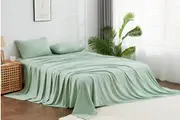 LINENOVA Pre Washed Cotton Bed Sheet Set (Sage green)