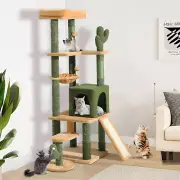 Tall Cactus Cat Tree Tower with Self-Grooming Brush, 60In Cute Cat Climbing Towe