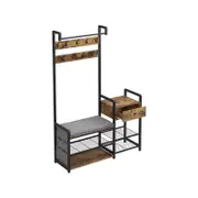 IHOMDEC 6-in-1 Hall Tree Bench Storage Drawer Rustic Brown