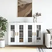 Wall Mounted Cabinets 2 pcs, White Engineered Wood Storage Cabinets with Glass Doors Utility Cabinets for Storage, Pantry Cabinet for Small Spaces, Decorative Wooden Cabinet