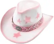 YFVFAGDMKV Western Style Cowgirl Hat Vintage Roll Up Brim Lady Felt Jazz Hats Pink Women Girls Birthday Party Cowboy Hat(3)