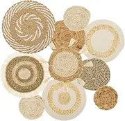 10Pcs Wall Basket Decor, Hanging Woven Wall Basket Decor, Seagrass Rattan Wicker Boho Wall Decor, Rustic Decorative Boho Wall Basket Set for Home Bedroom Living Room Kitchen