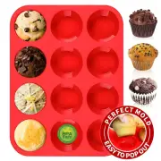 12 Cup Silicone Muffin Pan - Cupcake Baking Pan Great for Making Muffin Cakes, T