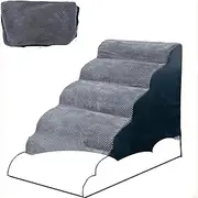 Wide Dog Stairs Cover, 5 Steps, 62 cm High for Small Dogs, High Density Foam Pet Stairs, Washable Cover and Non-Slip Base