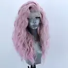 24"Front lace synthetic wig with small blonde curls pink