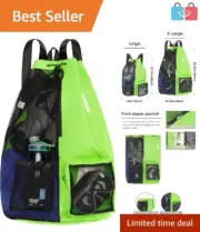 Large Capacity Mesh Drawstring Backpack with Waterproof Zipper for Gym & Swim