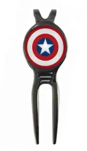 Captain America Marvel Golf Ball Marker + Black Gunmetal Divot Tool