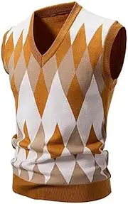 [Generic] Men's Argyle Vest Sweater Sleeveless V Neck Slim Fit Knitted Pullover Sweater Casual Fashion Temperament Business Travel