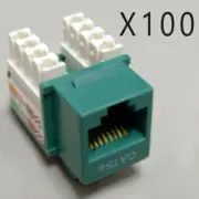 100 Pack Lot - CAT5e Keystone RJ45 110 Punch Down Keystone Snap-In Jack - Green