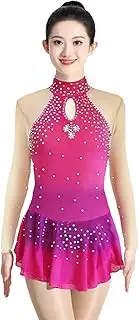 [Zagitova] Ice Figure Skating Dress for Girls Patchwork Long Sleeve Women Competition Dance Outfits with Shiny Rhinestone